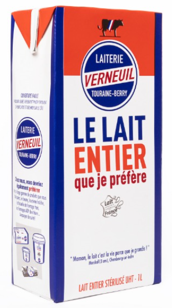 Lait Entier "Laiterie  Verneuil" UHT 1L X6 France -6L